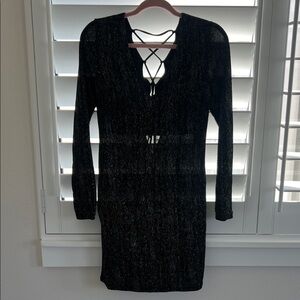 Topshop Black Glitter Backless Dress